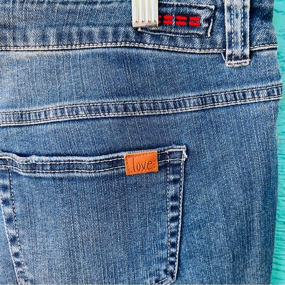 PEACE LOVE WORLD WIDE LEG BLUE JEANS BUTTON LEG SIZE 18WP EUC - Picture 9 of 13